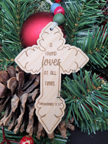 Wooden cross ornament with Bible verses