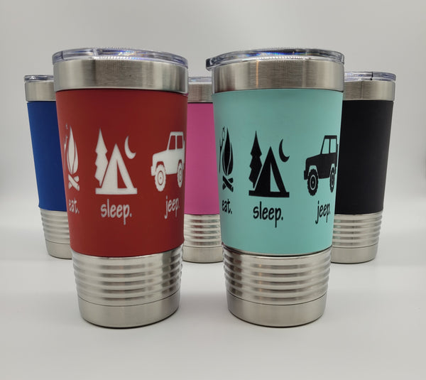 Jeep tumbler with removable silicone sleeve