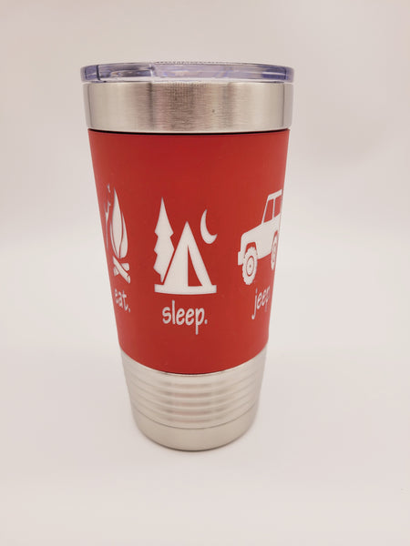 Jeep tumbler with removable silicone sleeve