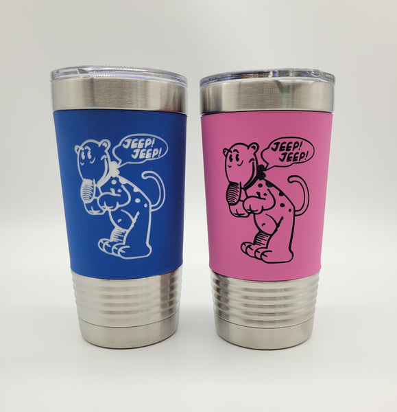 Jeep tumbler with removable silicone sleeve